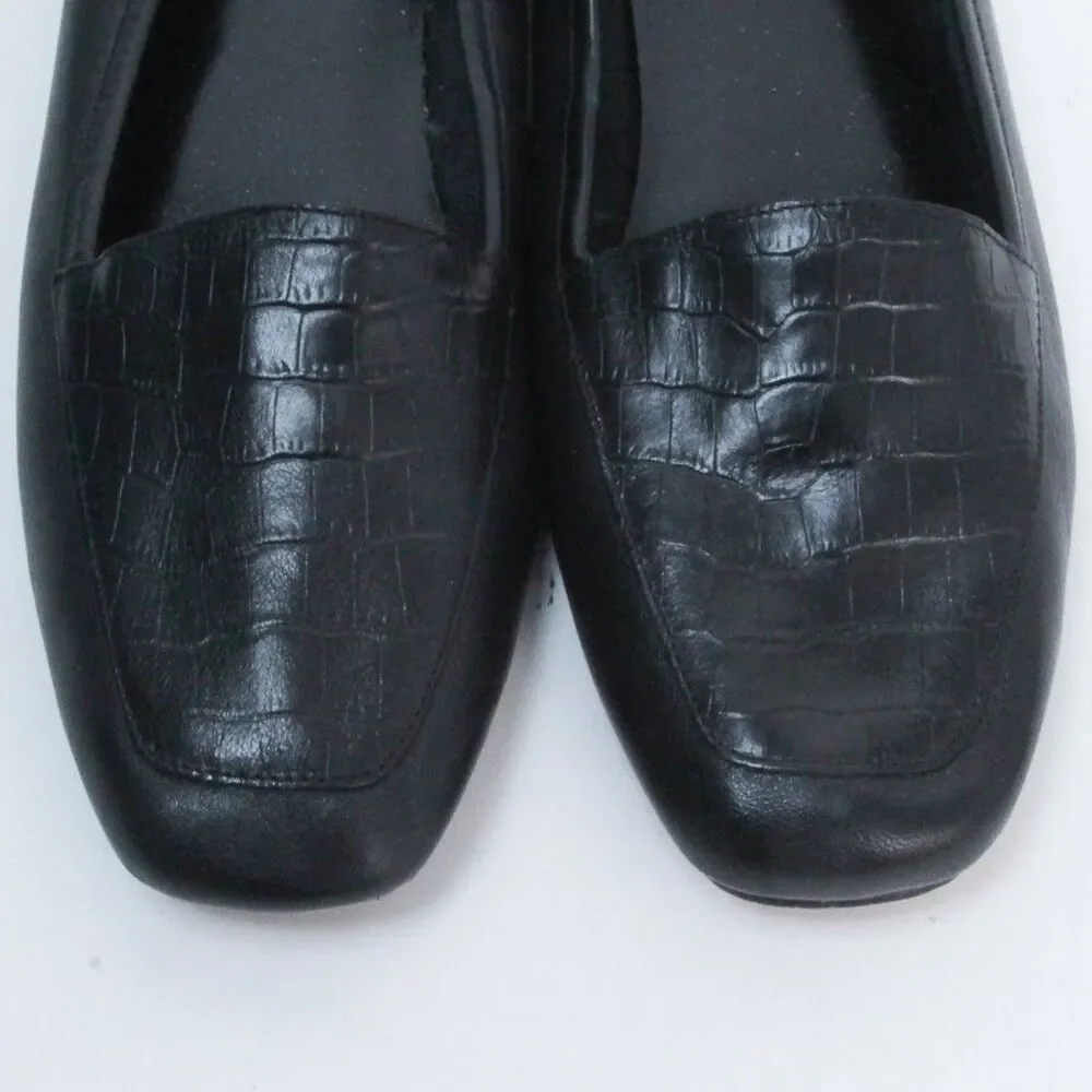 Enzo Angiolini Women's Black Croc Embossed Leather Square Toe Ballet Flats 8M